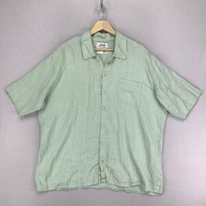 Flax Shirt Mens M Mint Green 100% Linen Button Up Short Sleeve Beach Lightweight